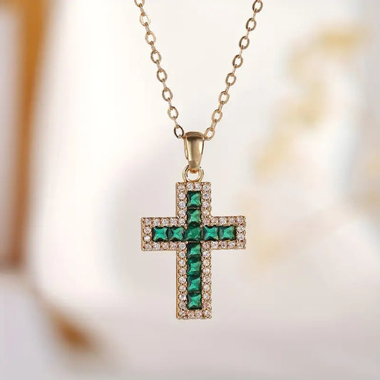 Solene Smaragden Kruis Hanger Ketting | Goud
