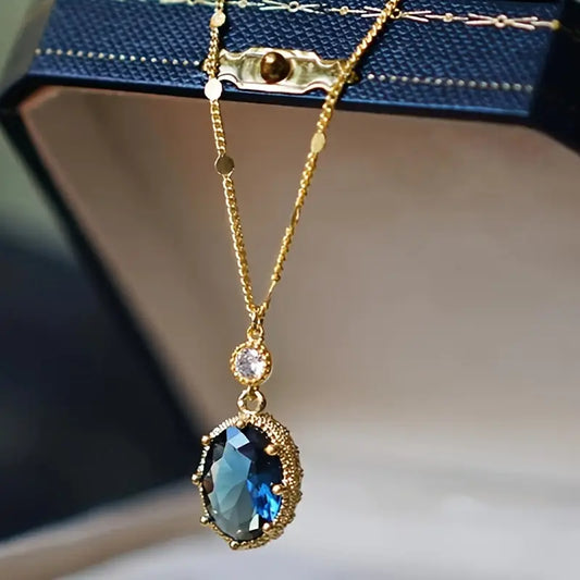 Gouden Saffieren Ovale Drop Ketting