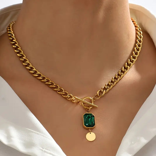 Chunky Ketting Smaragden Hanger Ketting | Goud