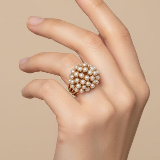 Elegante Ingelegde Parel Gouden Ring