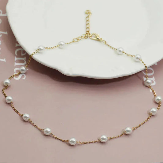 Gouden Spaced Parel Schakelketting