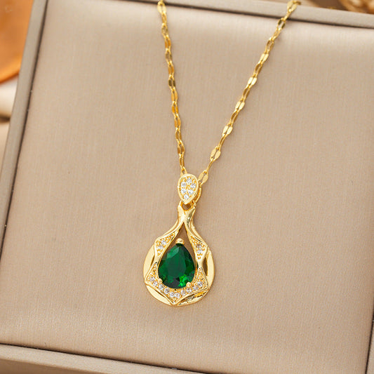 Gouden Smaragden Druppel Hanger Ketting