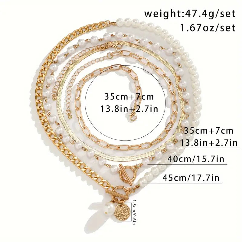 Vintage Parel & Gouden Slangen Schakelketting Set | Goud