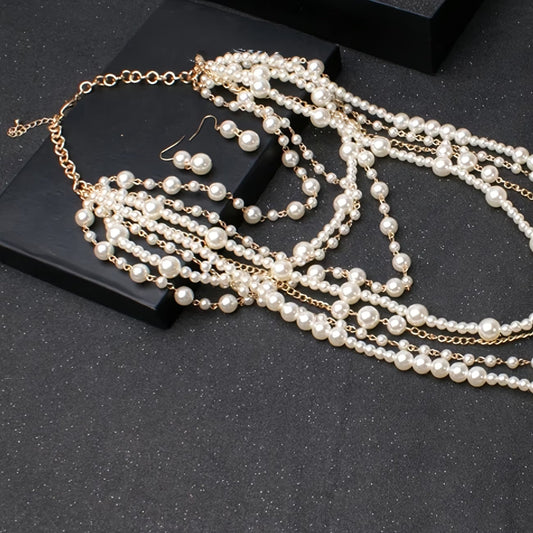 Boho Meerlaagse Parel Statement Set