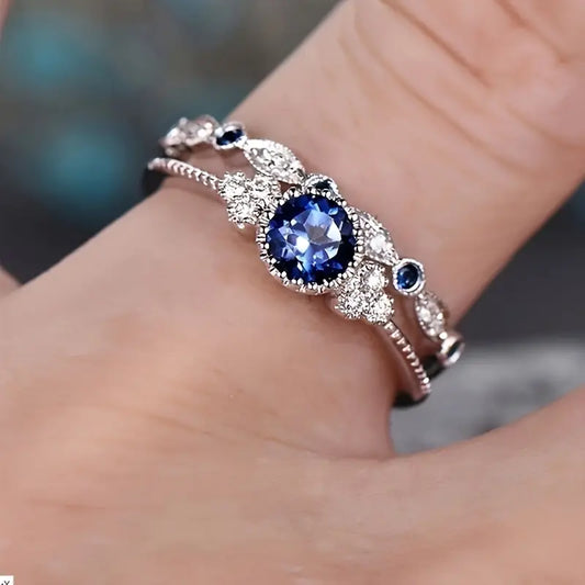 Zilveren Saffieren Halo Ring