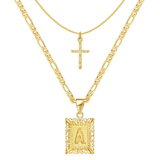 Kruis Initiaal Ketting Set | Goud
