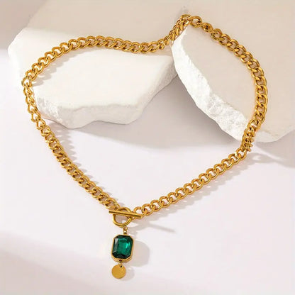 Chunky Ketting Smaragden Hanger Ketting | Goud