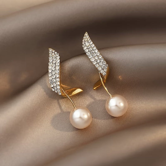 Kristallen Feather Parel Oorbellen