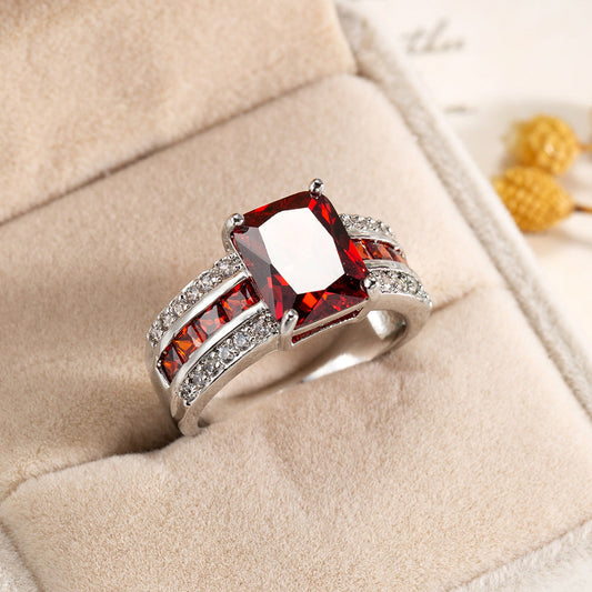 Zilveren Robijnen Split-Shank Ring