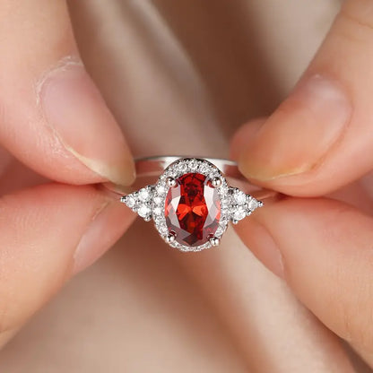 Zilveren Robijnen Halo Ring