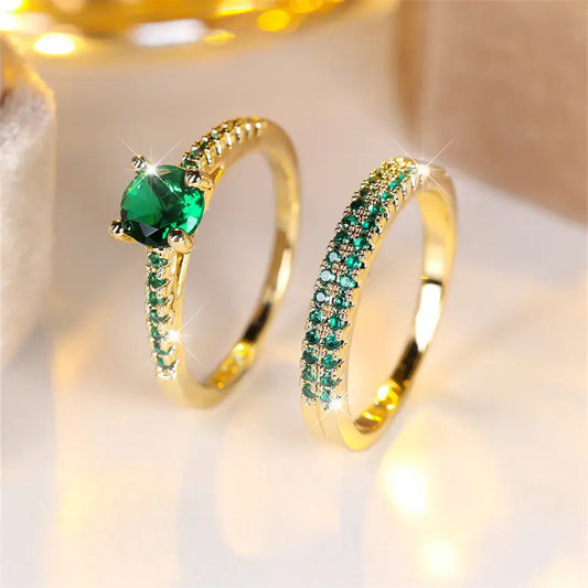 Serena Smaragden Duo Ring Set | Goud