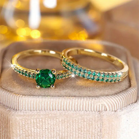 Serena Smaragden Duo Ring Set | Goud