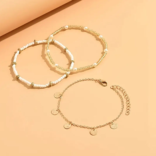 Coastal Bedel 3-Piece Gelaagde Enkelbandje Set | Goud