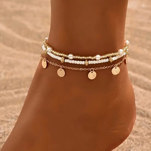 Coastal Bedel 3-Piece Gelaagde Enkelbandje Set | Goud