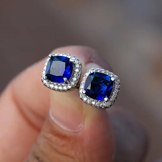 Saphir Vierkante Stud Oorbellen | Witgoud