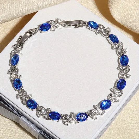 Zilveren Saffieren Bloemen Schakel Armband