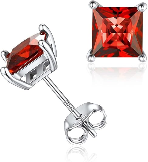 Minimalistische Prinses Cut Robijnen Stud Oorbellen | Witgoud