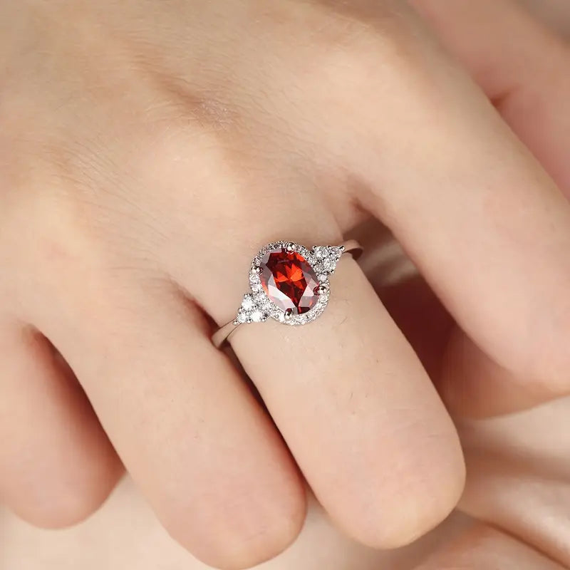 Zilveren Robijnen Halo Ring