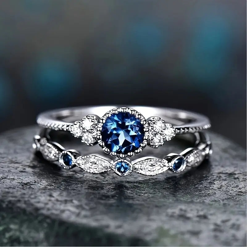 Zilveren Saffieren Halo Ring