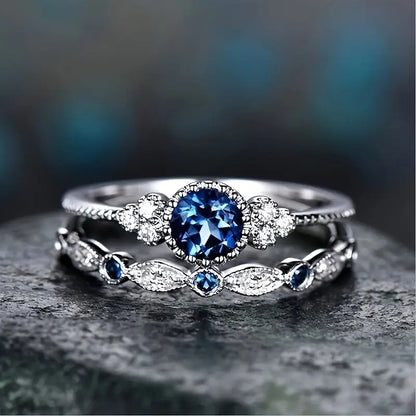 Zilveren Saffieren Halo Ring