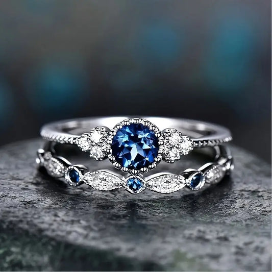 Zilveren Saffieren Halo Ring