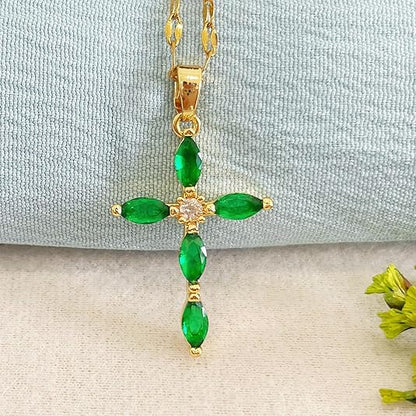 Gouden Smaragden Marquise Kruis Ketting