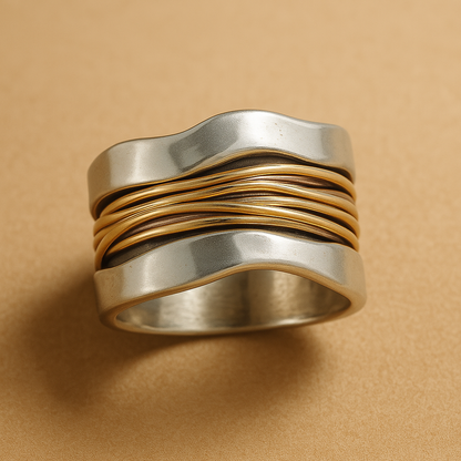 Zilveren Gouden Draden Ring