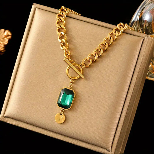 Chunky Ketting Smaragden Hanger Ketting | Goud