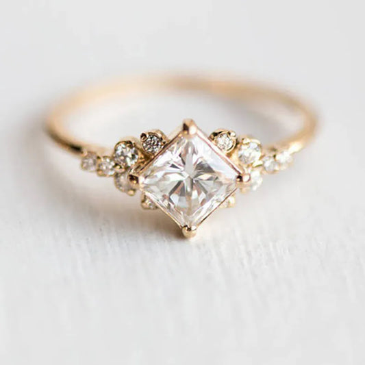 Gouden Vierkante Solitaire Ring