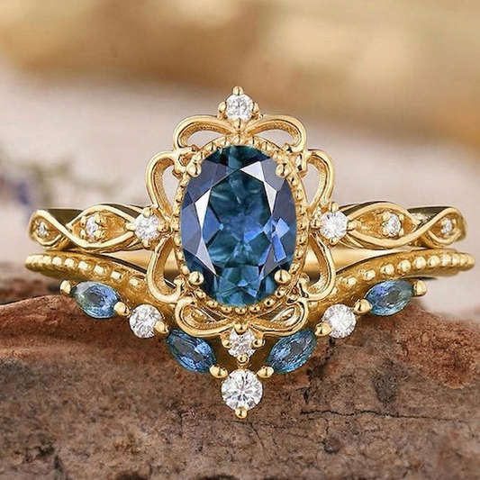 Azelia Saffieren Kroonring Set | Goud