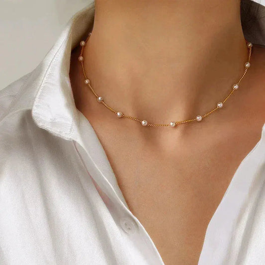Gouden Spaced Parel Schakelketting