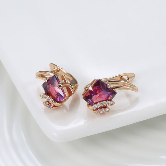 Crimson Vierkante Kristallen Oorbellen | Rosegold
