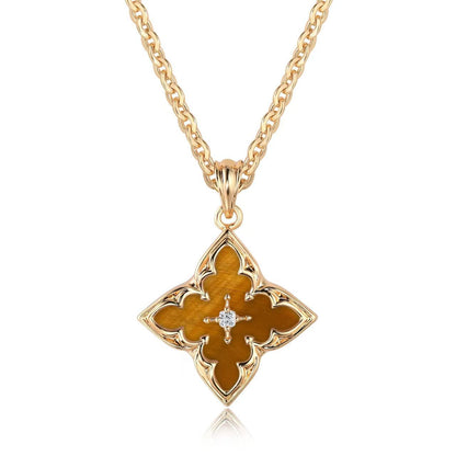Blauwe Clover Hanger Ketting | Goud
