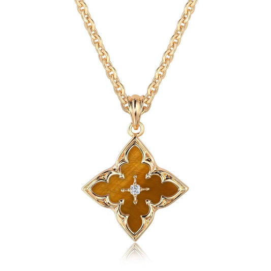 Bruine Clover Hanger Ketting | Goud