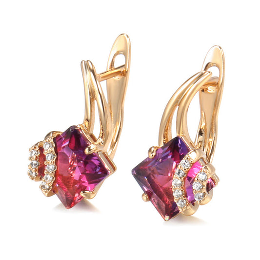 Crimson Vierkante Kristallen Oorbellen | Rosegold