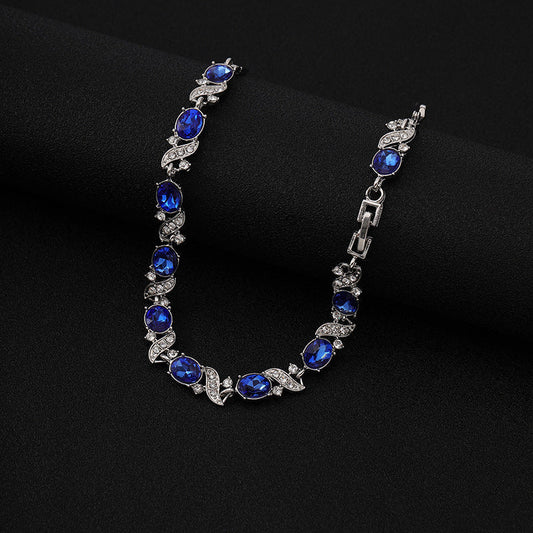 Zilveren Saffieren Bloemen Schakel Armband