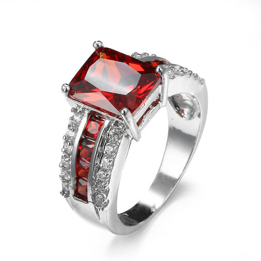 Zilveren Robijnen Split-Shank Ring