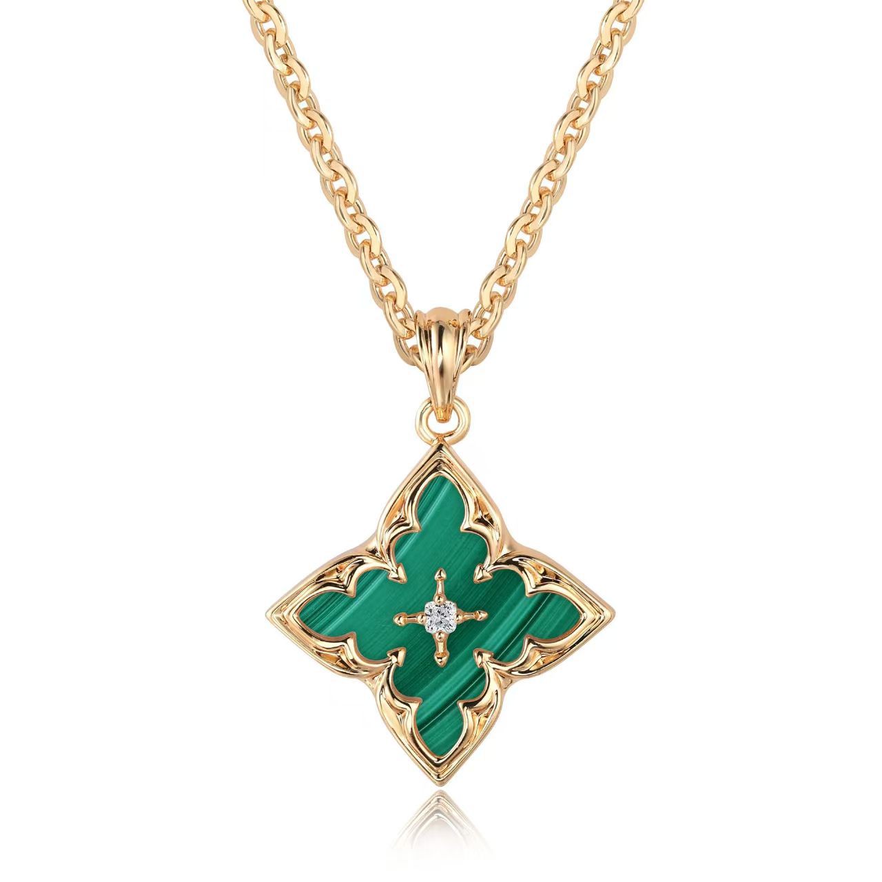 Blauwe Clover Hanger Ketting | Goud