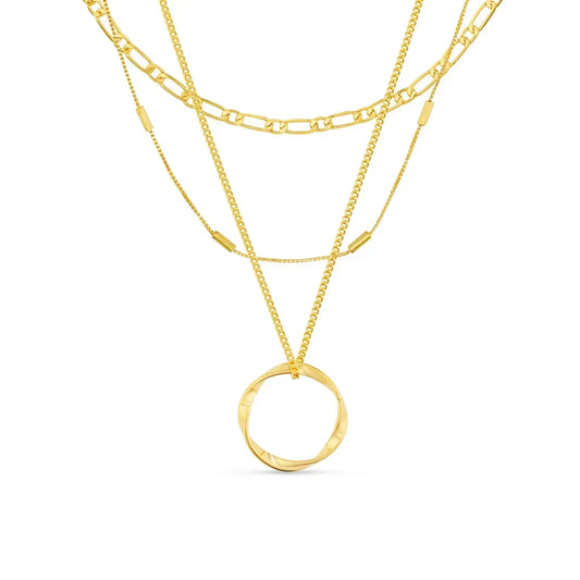Open Circle Three Row Ketting | Goud
