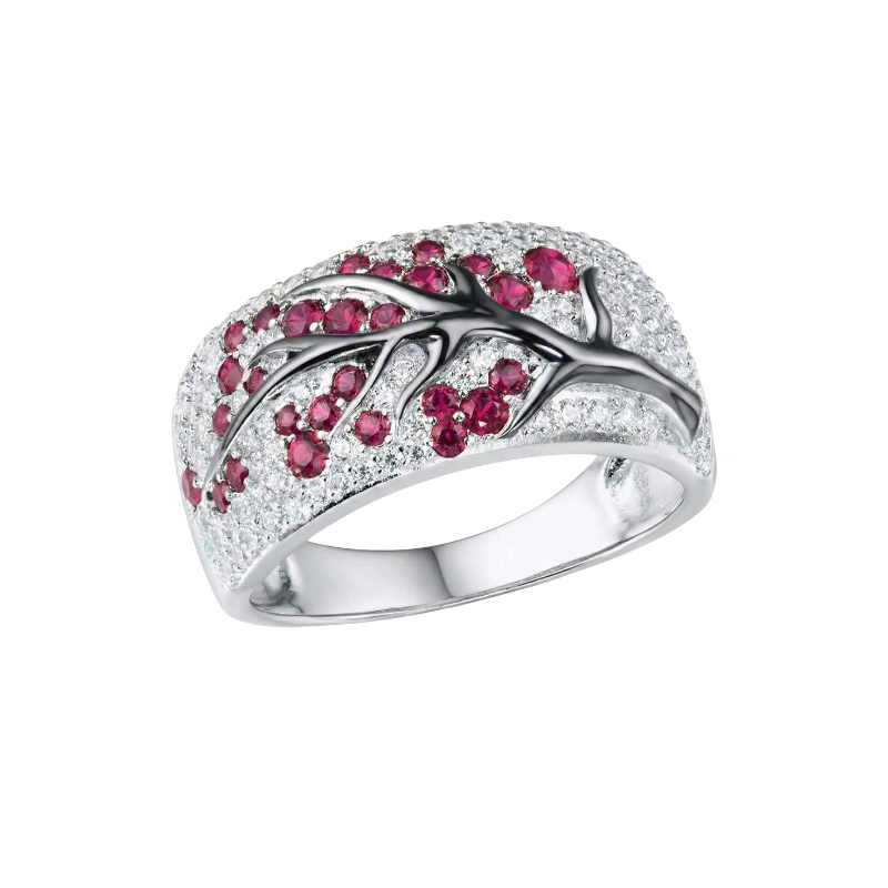 Robijnen Blossom Tree Ring | Witgoud
