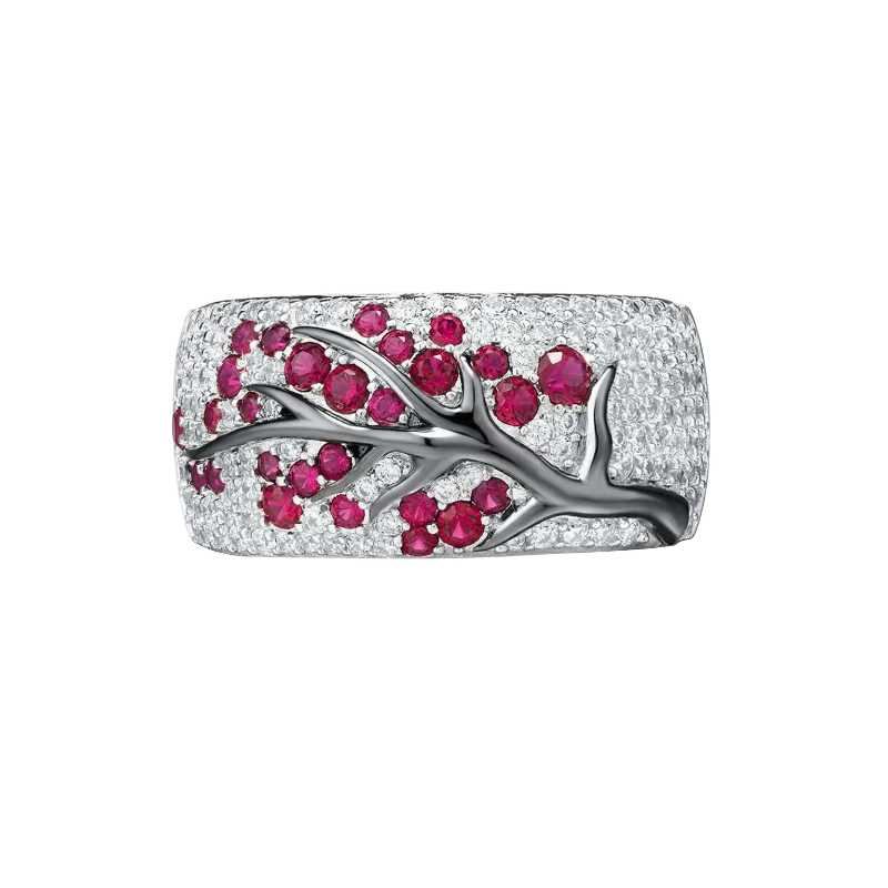 Robijnen Blossom Tree Ring | Witgoud