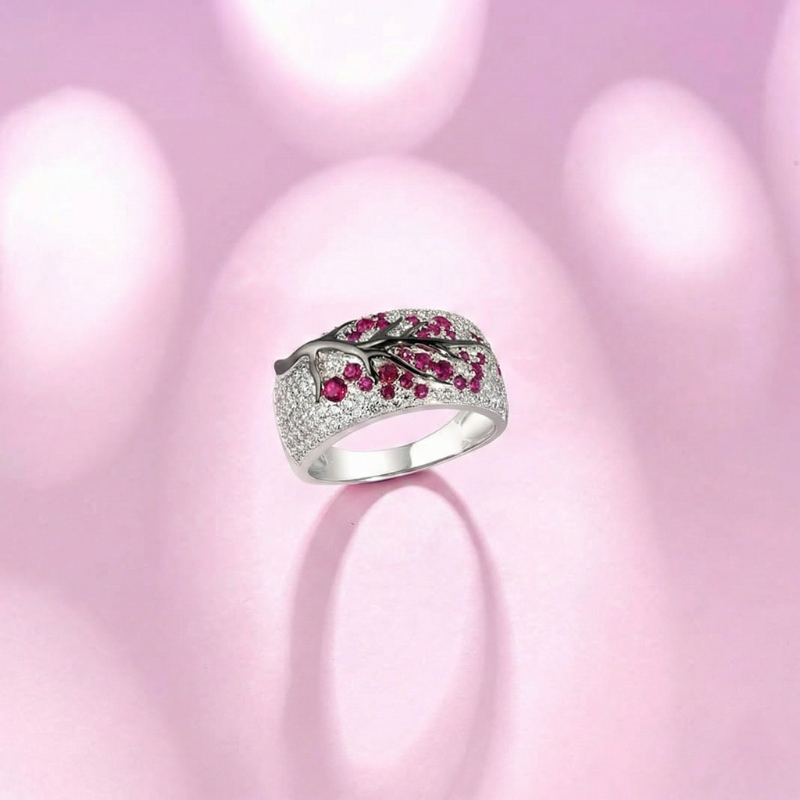 Robijnen Blossom Tree Ring | Witgoud
