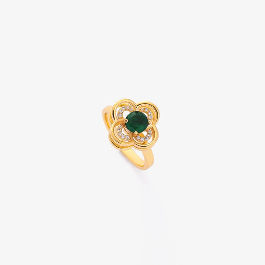 Clover Halo Smaragden Draaiende Ring | Goud