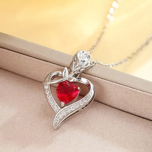 Zilveren Robijnen Hart Hanger Ketting