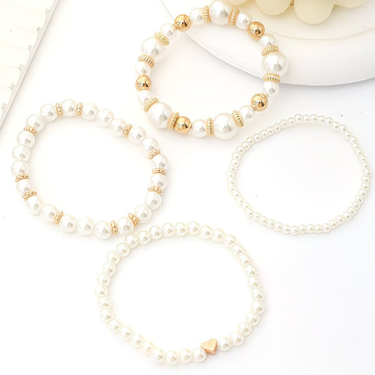 Parel Stacking Armband Set van 4
