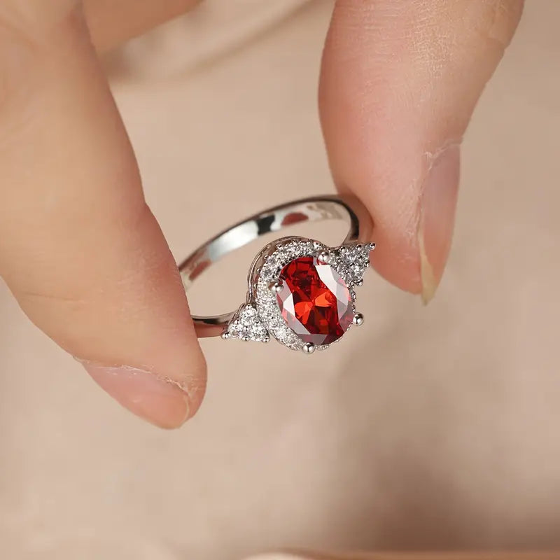 Zilveren Robijnen Halo Ring