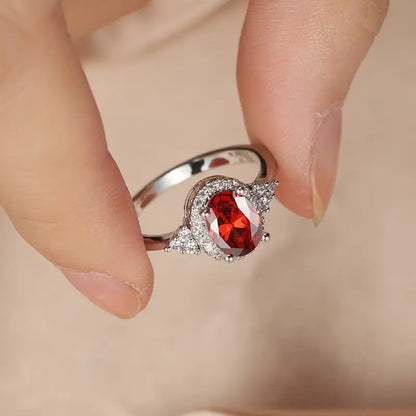 Zilveren Robijnen Halo Ring