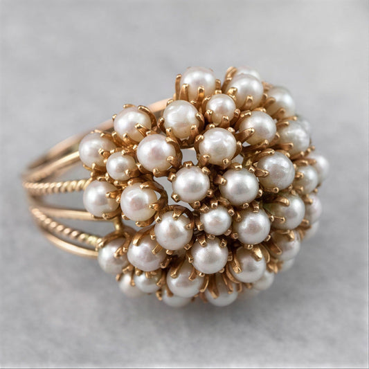 Elegante Ingelegde Parel Gouden Ring