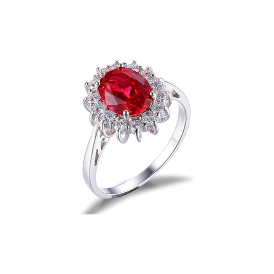 Klassieke Robijnen Halo Ring | Witgoud