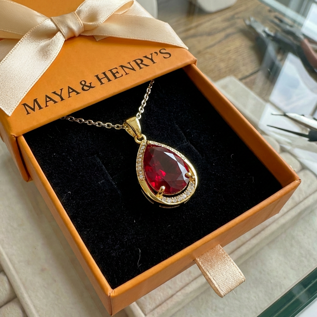 Robijnen Druppel Hanger Ketting | Goud